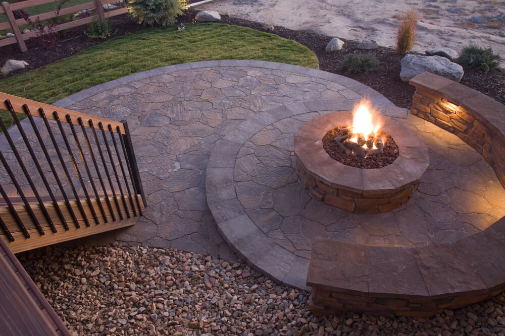 Beautiful Fire Pit in the Patio at Dusk